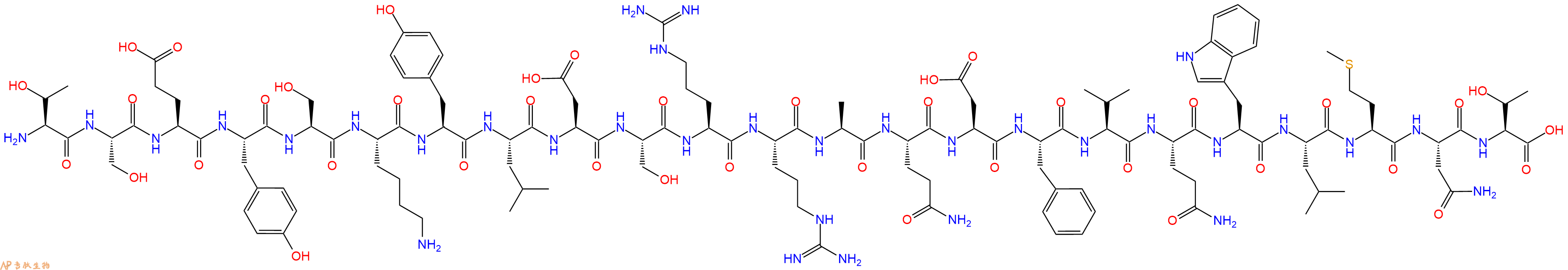 专肽生物产品H2N-Thr-Ser-Glu-Tyr-Ser-Lys-Tyr-Leu-Asp-Ser-Arg-Arg-Ala-Gln-Asp-Phe-Val-Gln-Trp-Leu-Met-Asn-Thr-OH
