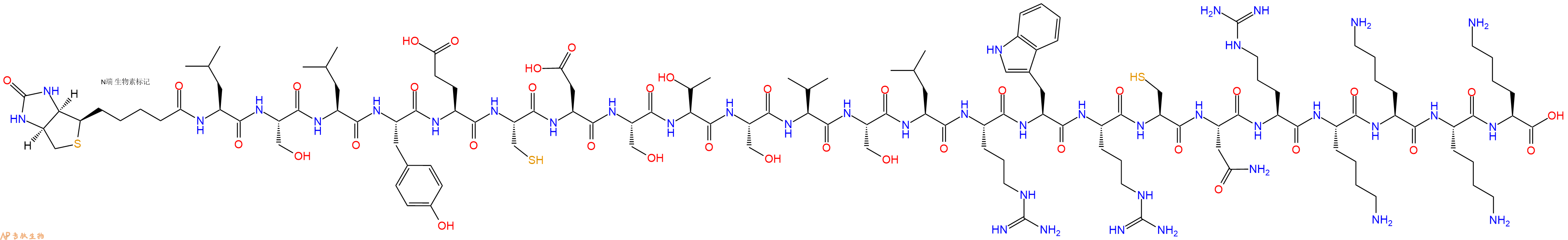 专肽生物产品Biotinyl-Leu-Ser-Leu-Tyr-Glu-Cys-Asp-Ser-Thr-Ser-Val-Ser-Leu-Arg-Trp-Arg-Cys-Asn-Arg-Lys-Lys-Lys-Lys-OH