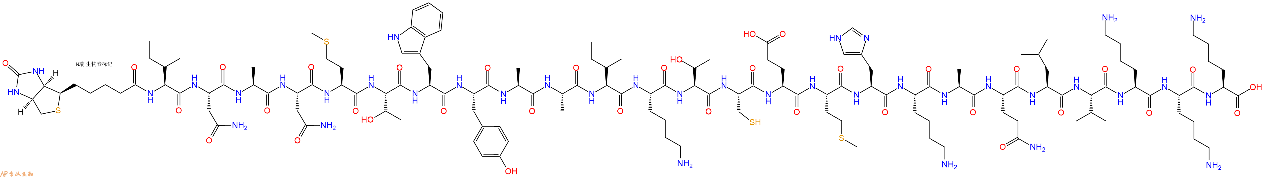 专肽生物产品Biotinyl-Ile-Asn-Ala-Asn-Met-Thr-Trp-Tyr-Ala-Ala-Ile-Lys-Thr-Cys-Glu-Met-His-Lys-Ala-Gln-Leu-Val-Lys-Lys-Lys-OH
