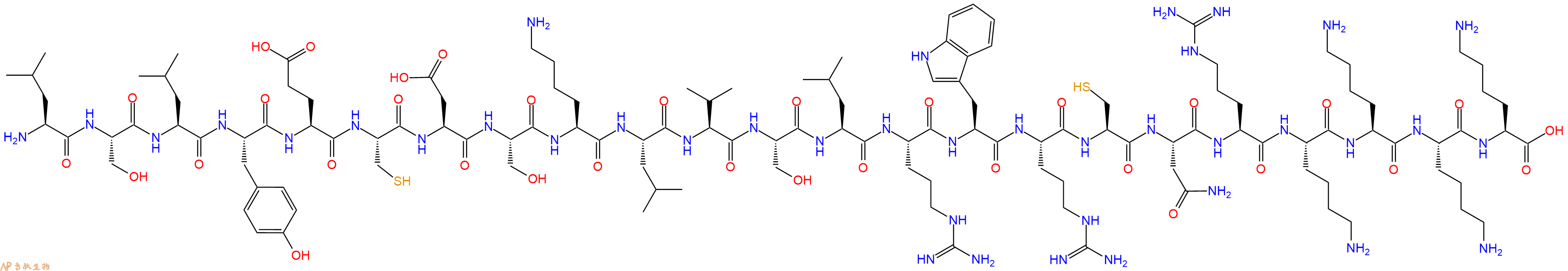 专肽生物产品H2N-Leu-Ser-Leu-Tyr-Glu-Cys-Asp-Ser-Lys-Leu-Val-Ser-Leu-Arg-Trp-Arg-Cys-Asn-Arg-Lys-Lys-Lys-Lys-OH