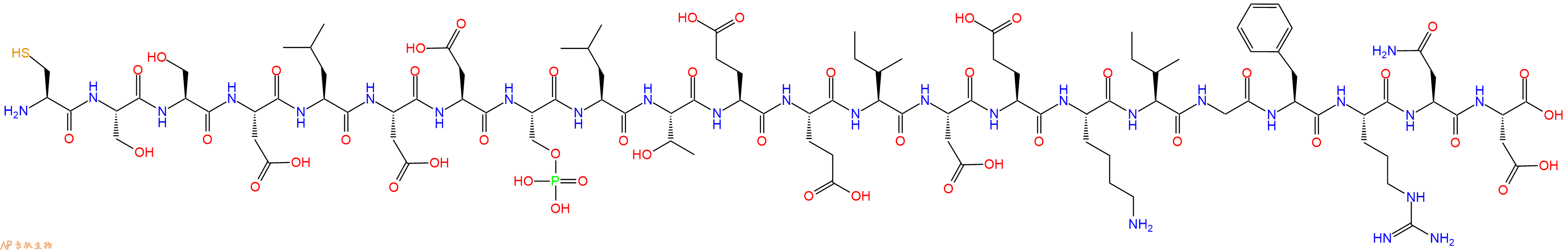 专肽生物产品H2N-Cys-Ser-Ser-Asp-Leu-Asp-Asp-Ser(PO3H2)-Leu-Thr-Glu-Glu-Ile-Asp-Glu-Lys-Ile-Gly-Phe-Arg-Asn-Asp-OH