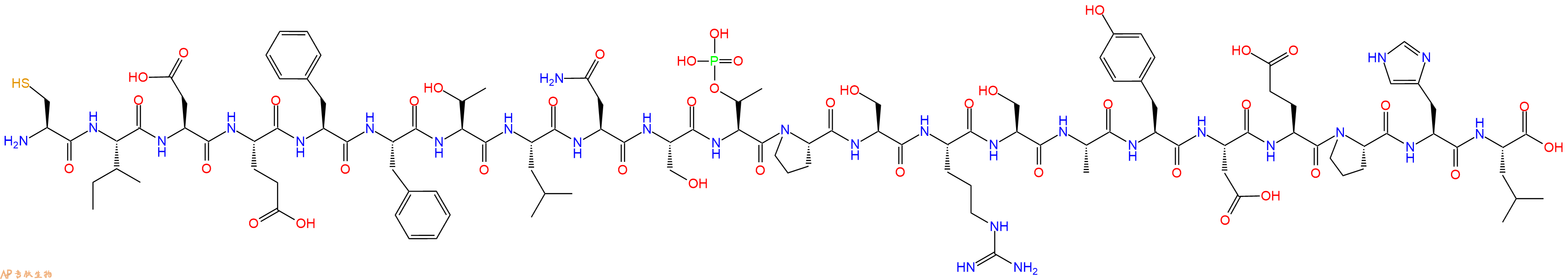 专肽生物产品H2N-Cys-Ile-Asp-Glu-Phe-Phe-Thr-Leu-Asn-Ser-pThr-Pro-Ser-Arg-Ser-Ala-Tyr-Asp-Glu-Pro-His-Leu-OH