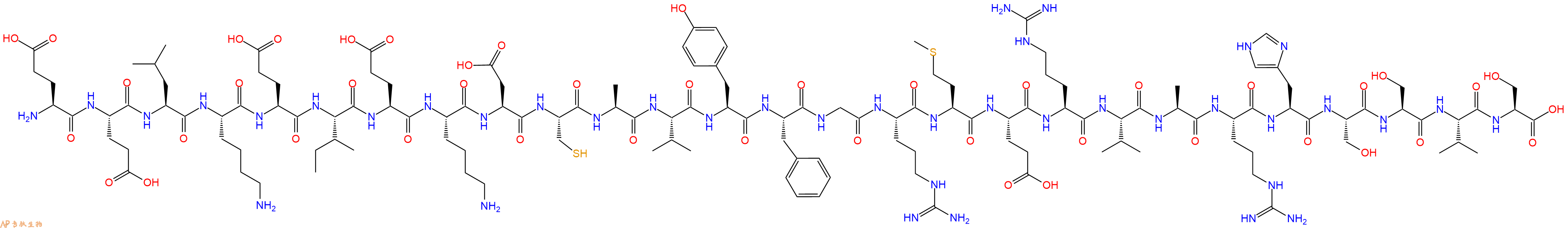 专肽生物产品H2N-Glu-Glu-Leu-Lys-Glu-Ile-Glu-Lys-Asp-Cys-Ala-Val-Tyr-Phe-Gly-Arg-Met-Glu-Arg-Val-Ala-Arg-His-Ser-Ser-Val-Ser-OH