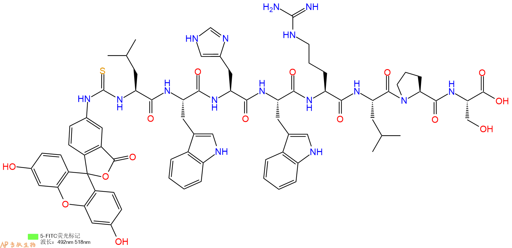专肽生物产品5FITC-Leu-Trp-His-Trp-Arg-Leu-Pro-Ser-OH