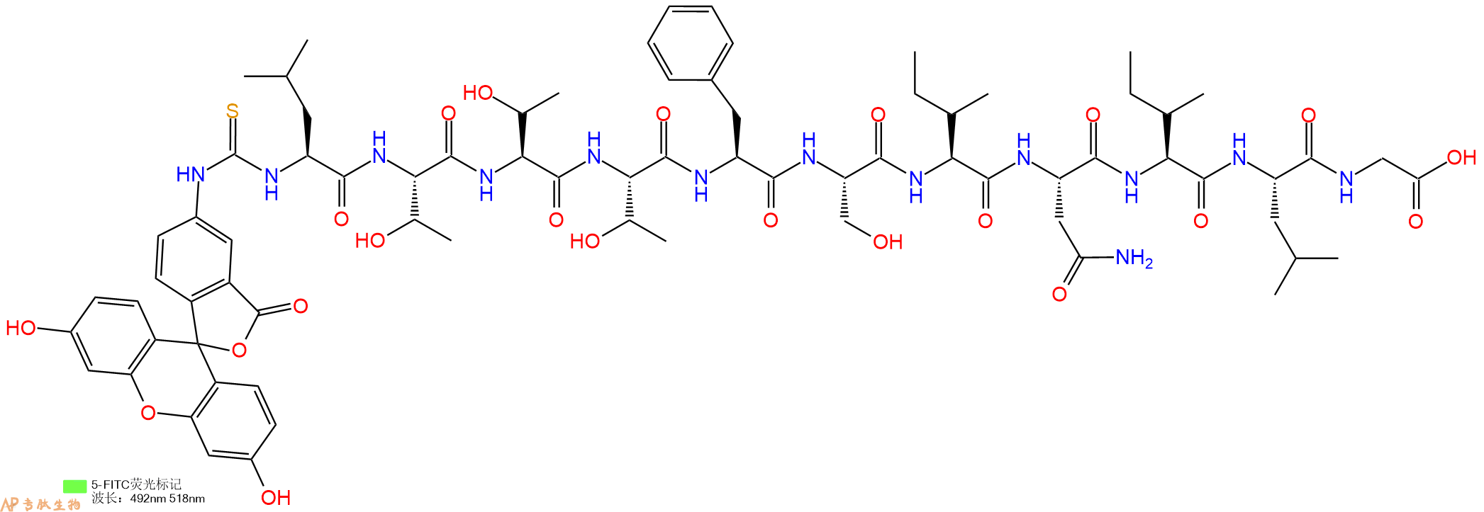 专肽生物产品5FITC-Leu-Thr-Thr-Thr-Phe-Ser-Ile-Asn-Ile-Leu-Gly-OH