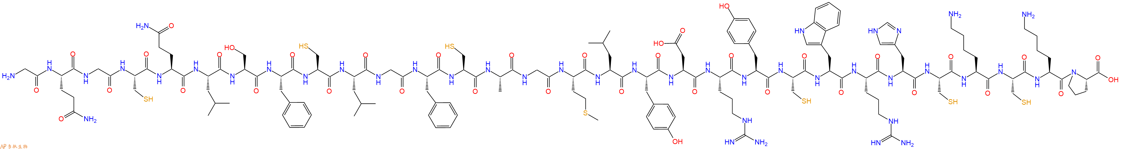 专肽生物产品H2N-Gly-Gln-Gly-Cys-Gln-Leu-Ser-Phe-Cys-Leu-Gly-Phe-Cys-Ala-Gly-Met-Leu-Tyr-Asp-Arg-Tyr-Cys-Trp-Arg-His-Cys-Lys-Cys-Lys-Pro-OH