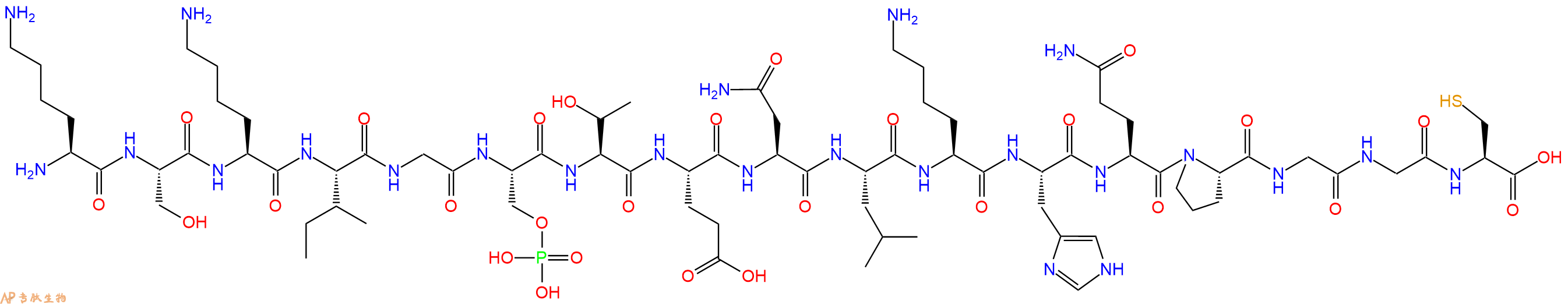 专肽生物产品H2N-Lys-Ser-Lys-Ile-Gly-Ser(PO3H2)-Thr-Glu-Asn-Leu-Lys-His-Gln-Pro-Gly-Gly-Cys-OH