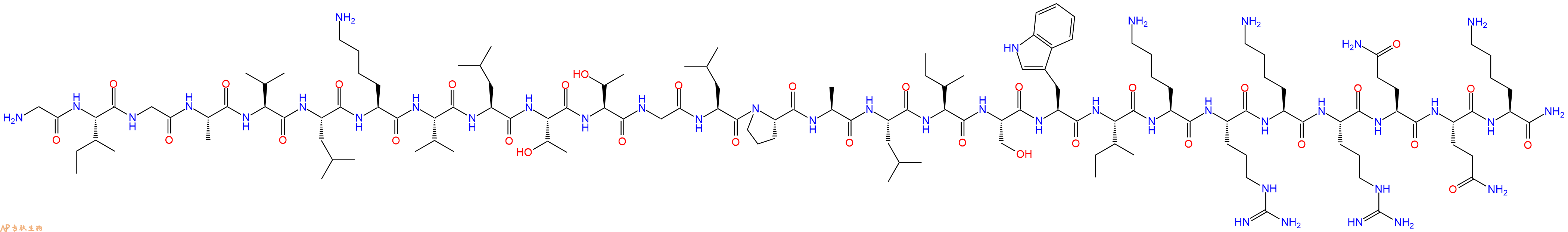 专肽生物产品H2N-Gly-Ile-Gly-Ala-Val-Leu-Lys-Val-Leu-Thr-Thr-Gly-Leu-Pro-Ala-Leu-Ile-Ser-Trp-Ile-Lys-Arg-Lys-Arg-Gln-Gln-Lys-CONH2