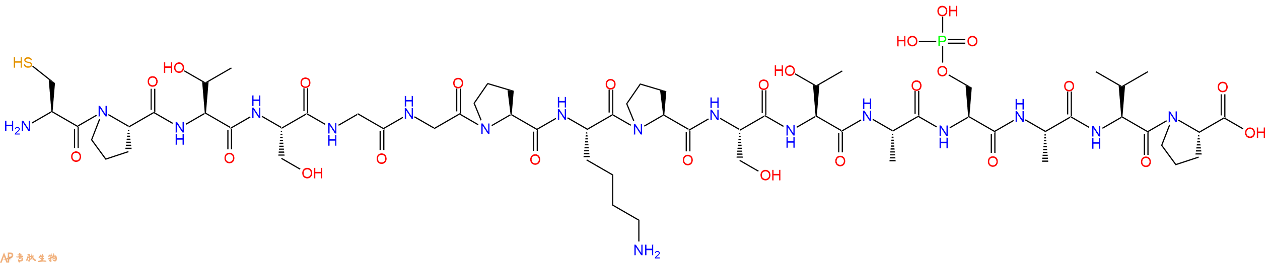 专肽生物产品H2N-Cys-Pro-Thr-Ser-Gly-Gly-Pro-Lys-Pro-Ser-Thr-Ala-Ser(PO3H2)-Ala-Val-Pro-OH