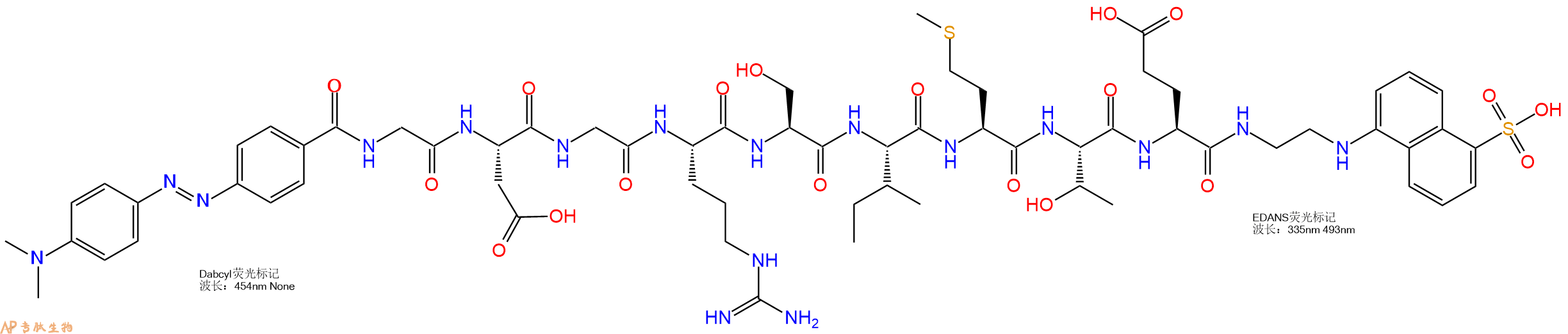 专肽生物产品DABCYL-Gly-Asp-Gly-Arg-Ser-Ile-Met-Thr-Glu-EDANS