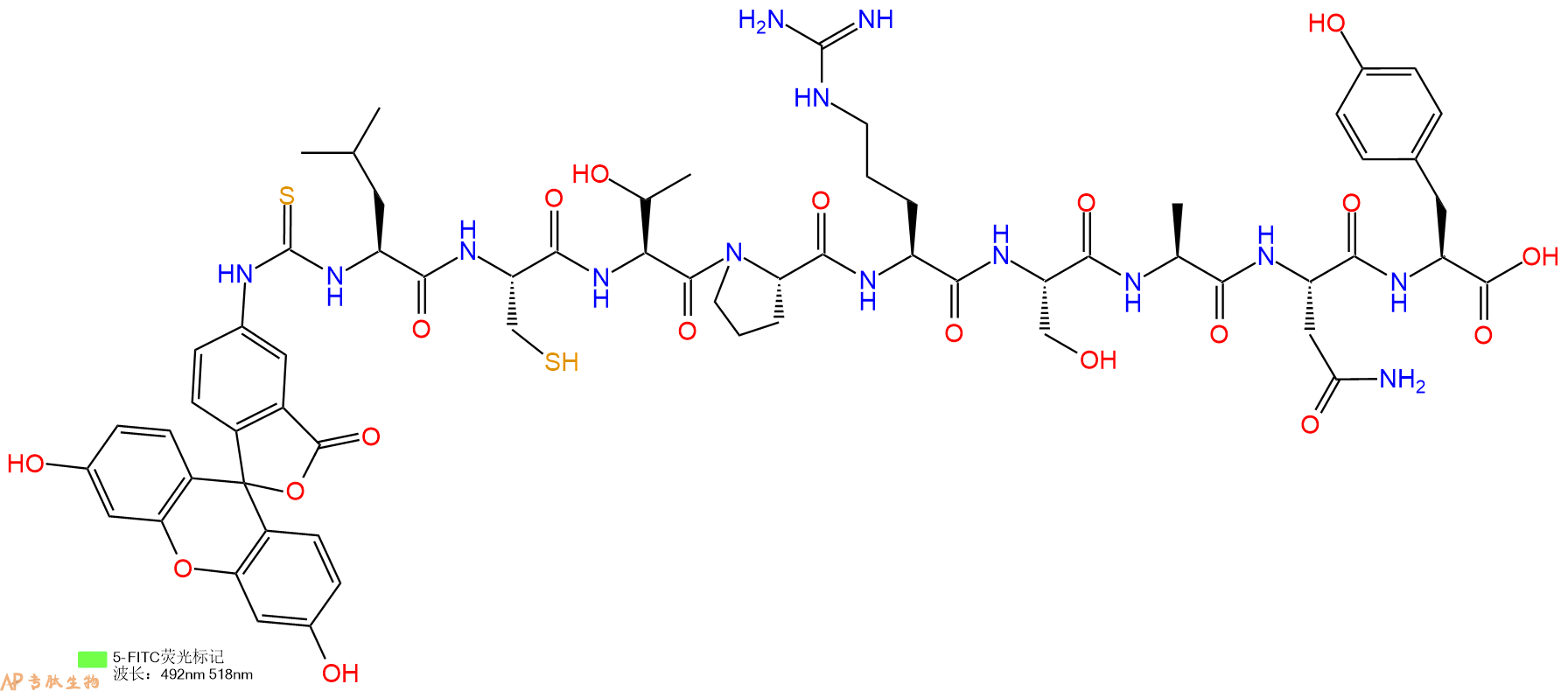 专肽生物产品5FITC-Leu-Cys-Thr-Pro-Arg-Ser-Ala-Asn-Tyr-OH