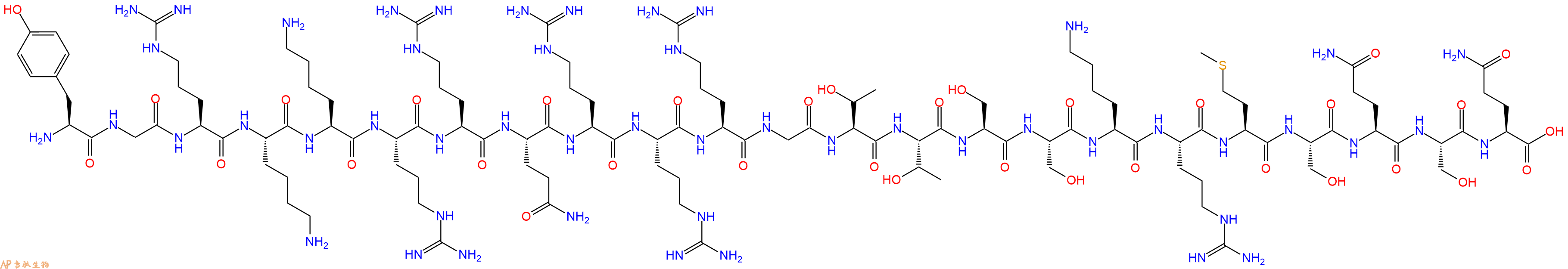 专肽生物产品H2N-Tyr-Gly-Arg-Lys-Lys-Arg-Arg-Gln-Arg-Arg-Arg-Gly-Thr-Thr-Ser-Ser-Lys-Arg-Met-Ser-Gln-Ser-Gln-OH