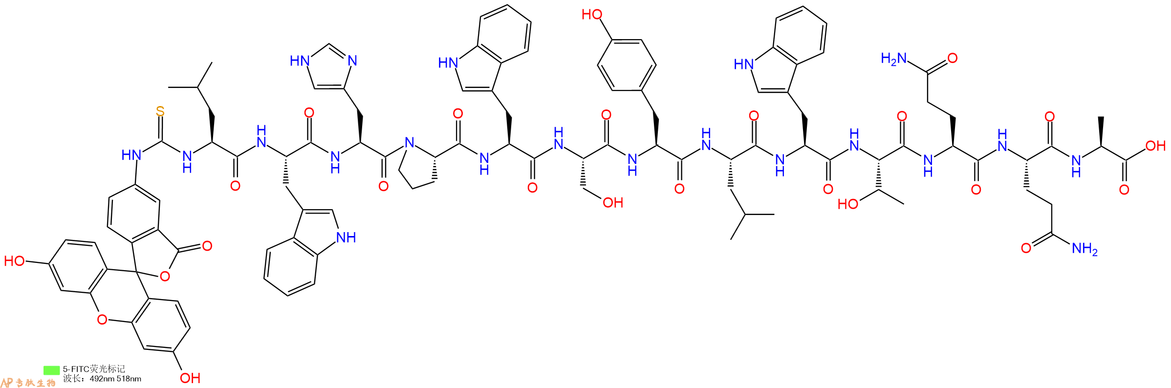 专肽生物产品5FITC-Leu-Trp-His-Pro-Trp-Ser-Tyr-Leu-Trp-Thr-Gln-Gln-Ala-OH
