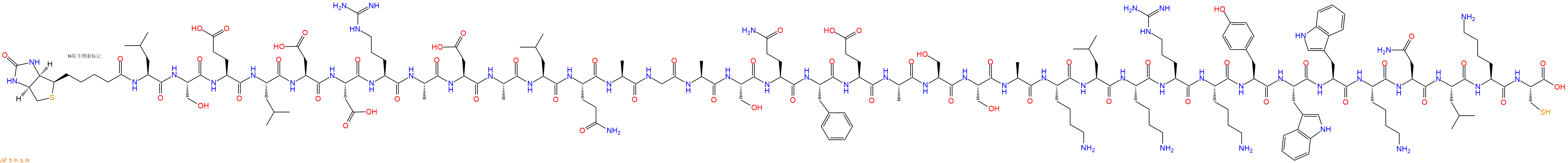 专肽生物产品Biotinyl-Leu-Ser-Glu-Leu-Asp-Asp-Arg-Ala-Asp-Ala-Leu-Gln-Ala-Gly-Ala-Ser-Gln-Phe-Glu-Ala-Ser-Ser-Ala-Lys-Leu-Lys-Arg-Lys-Tyr-Trp-Trp-Lys-Asn-Leu-Lys-Cys-OH