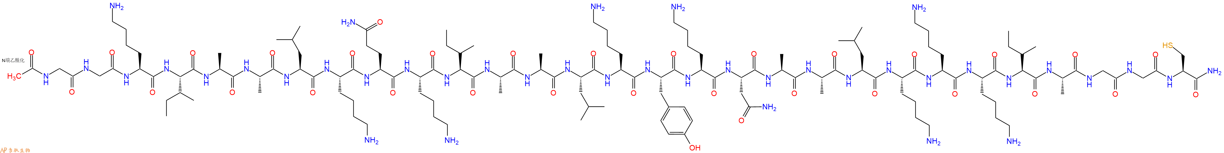 专肽生物产品Ac-Gly-Gly-Lys-Ile-Ala-Ala-Leu-Lys-Gln-Lys-Ile-Ala-Ala-Leu-Lys-Tyr-Lys-Asn-Ala-Ala-Leu-Lys-Lys-Lys-Ile-Ala-Gly-Gly-Cys-CONH2
