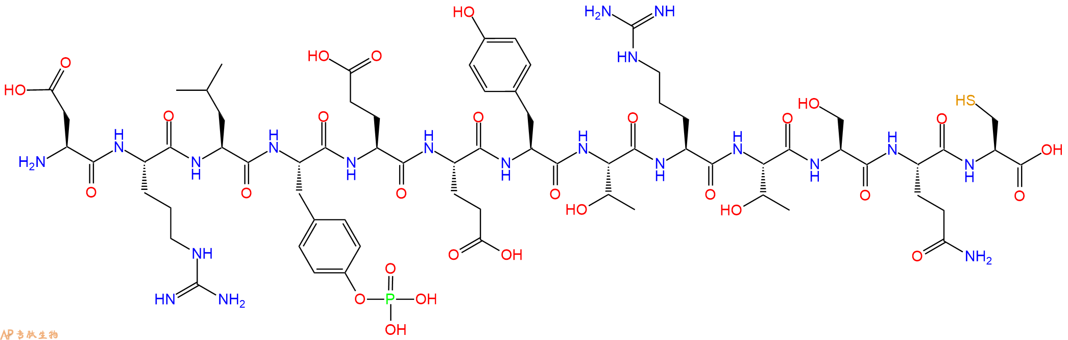 专肽生物产品H2N-Asp-Arg-Leu-Tyr(PO3H2)-Glu-Glu-Tyr-Thr-Arg-Thr-Ser-Gln-Cys-OH