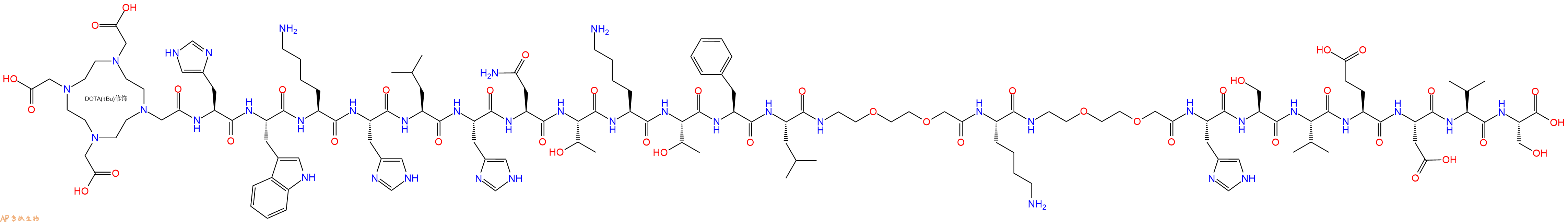 专肽生物产品DOTA-His-Trp-Lys-His-Leu-His-Asn-Thr-Lys-Thr-Phe-Leu-AEEA-Lys-AEEA-His-Ser-Val-Glu-Asp-Val-Ser-OH