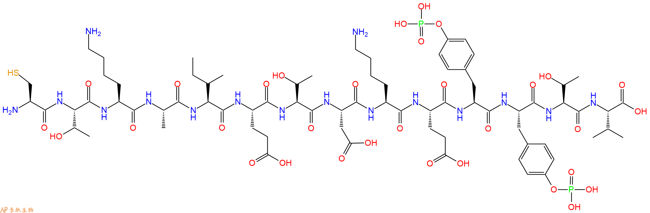 专肽生物产品H2N-Cys-Thr-Lys-Ala-Ile-Glu-Thr-Asp-Lys-Glu-Tyr(PO3H2)-Tyr(PO3H2)-Thr-Val-OH