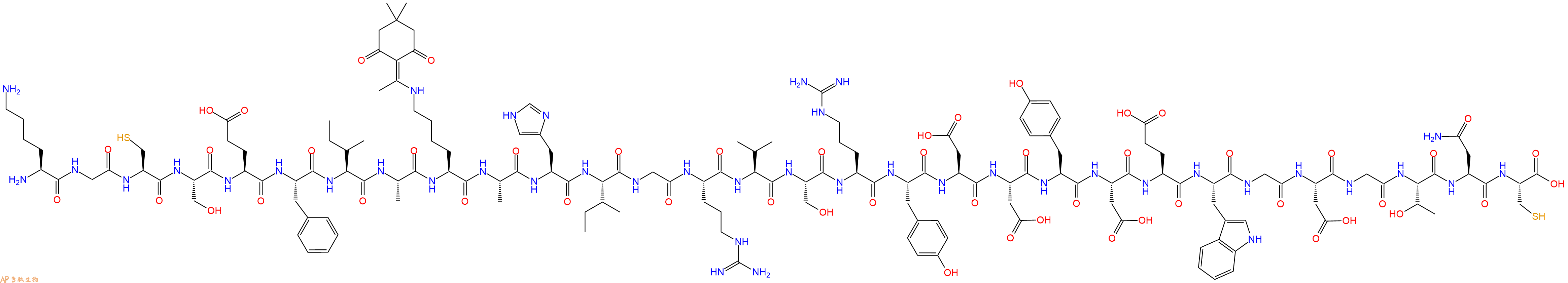 专肽生物产品H2N-Lys-Gly-Cys-Ser-Glu-Phe-Ile-Ala-Lys(Dde)-Ala-His-Ile-Gly-Arg-Val-Ser-Arg-Tyr-Asp-Asp-Tyr-Asp-Glu-Trp-Gly-Asp-Gly-Thr-Asn-Cys-OH