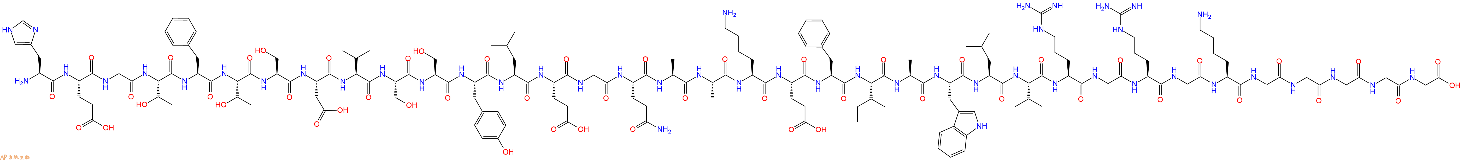 专肽生物产品H2N-His-Glu-Gly-Thr-Phe-Thr-Ser-Asp-Val-Ser-Ser-Tyr-Leu-Glu-Gly-Gln-Ala-Ala-Lys-Glu-Phe-Ile-Ala-Trp-Leu-Val-Arg-Gly-Arg-Gly-Lys-Gly-Gly-Gly-Gly-Gly-OH