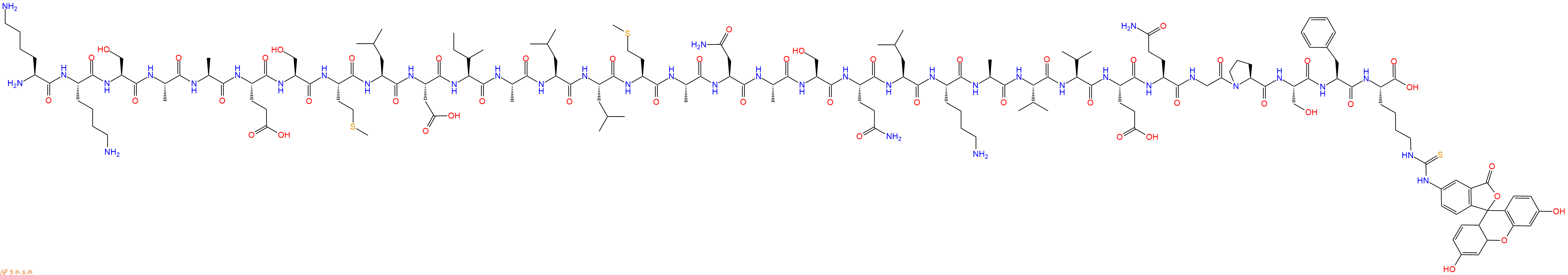 专肽生物产品H2N-Lys-Lys-Ser-Ala-Ala-Glu-Ser-Met-Leu-Asp-Ile-Ala-Leu-Leu-Met-Ala-Asn-Ala-Ser-Gln-Leu-Lys-Ala-Val-Val-Glu-Gln-Gly-Pro-Ser-Phe-Lys(FITC)-OH