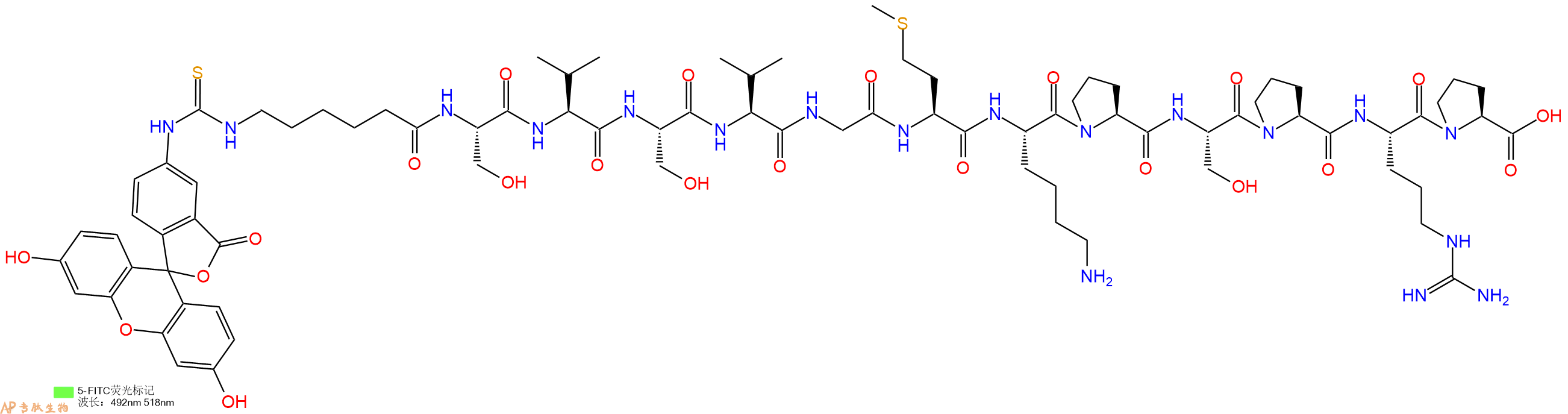 专肽生物产品5FITC-Ahx-Ser-Val-Ser-Val-Gly-Met-Lys-Pro-Ser-Pro-Arg-Pro-OH