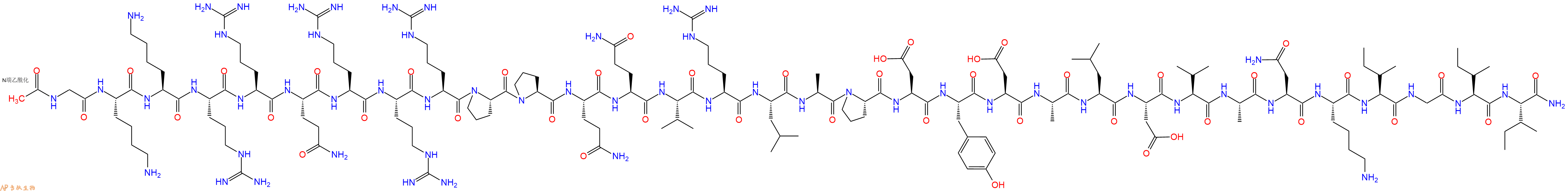 专肽生物产品Ac-Gly-Lys-Lys-Arg-Arg-Gln-Arg-Arg-Arg-Pro-Pro-Gln-Gln-Val-Arg-Leu-Ala-Pro-Asp-Tyr-Asp-Ala-Leu-Asp-Val-Ala-Asn-Lys-Ile-Gly-Ile-Ile-CONH2