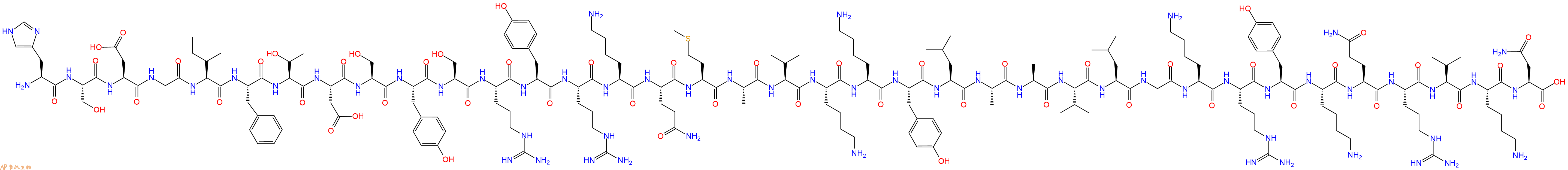 专肽生物产品H2N-His-Ser-Asp-Gly-Ile-Phe-Thr-Asp-Ser-Tyr-Ser-Arg-Tyr-Arg-Lys-Gln-Met-Ala-Val-Lys-Lys-Tyr-Leu-Ala-Ala-Val-Leu-Gly-Lys-Arg-Tyr-Lys-Gln-Arg-Val-Lys-Asn-OH