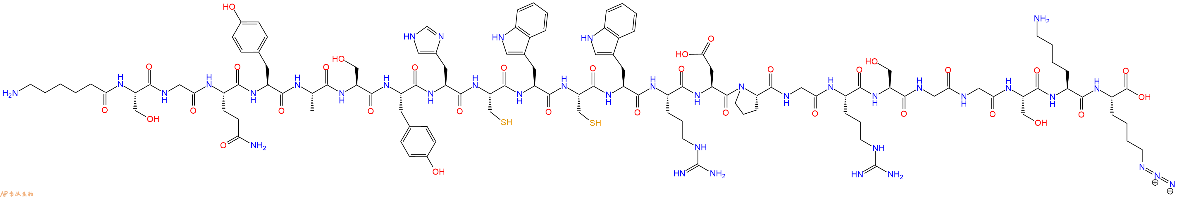 专肽生物产品H2N-Ahx-Ser-Gly-Gln-Tyr-Ala-Ser-Tyr-His-Cys-Trp-Cys-Trp-Arg-Asp-Pro-Gly-Arg-Ser-Gly-Gly-Ser-Lys-Lys(N3)-OH