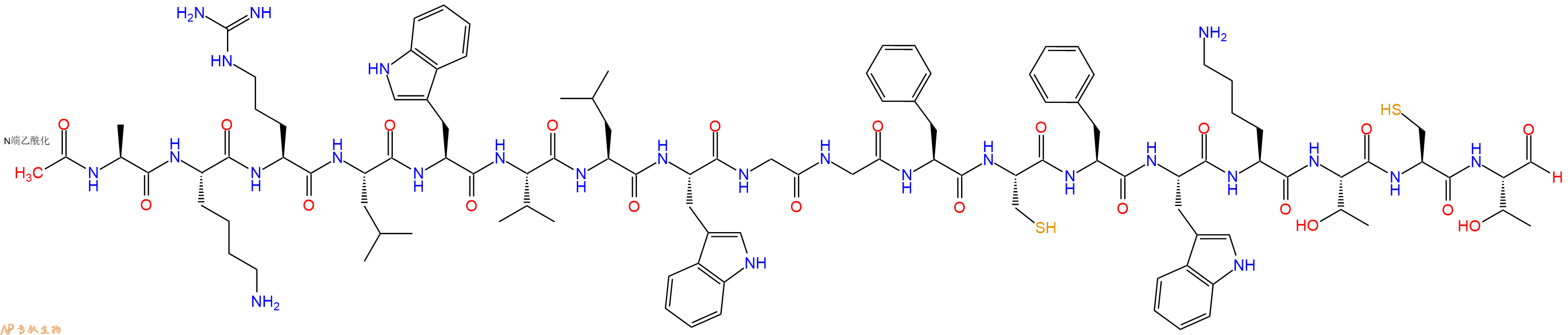 专肽生物产品Ac-Ala-Lys-Arg-Leu-Trp-Val-Leu-Trp-Gly-Gly-Phe-Cys-Phe-Trp-Lys-Thr-Cys-Thr-CHO
