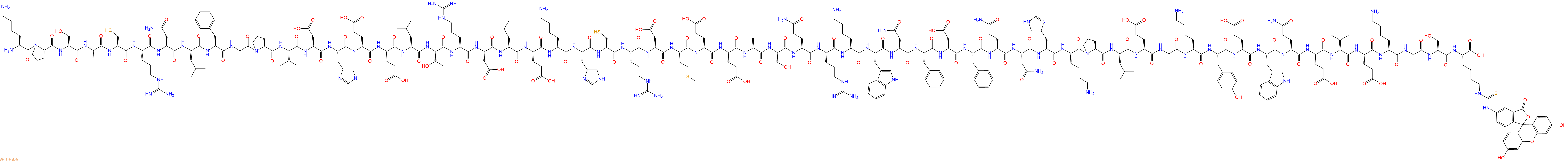 专肽生物产品H2N-Lys-Pro-Ser-Ala-Cys-Arg-Asn-Leu-Phe-Gly-Pro-Val-Asp-His-Glu-Glu-Leu-Thr-Arg-Asp-Leu-Glu-Lys-His-Cys-Arg-Asp-Met-Glu-Glu-Ala-Ser-Gln-Arg-Lys-Trp-Asn-Phe-Asp-Phe-Gln-Asn-His-Lys-Pro-Leu-Glu-Gly-Lys-Tyr-Glu-Trp-Gln-Glu-Val-Glu-Lys-Gly-Ser-Lys(FITC)-OH