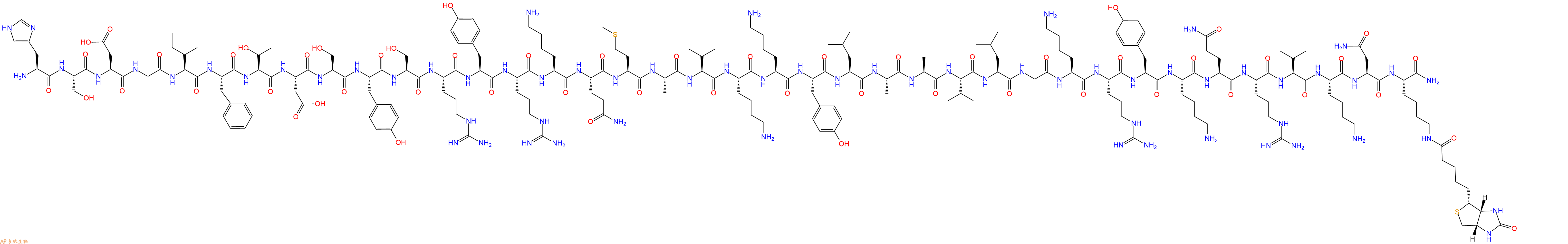 专肽生物产品H2N-His-Ser-Asp-Gly-Ile-Phe-Thr-Asp-Ser-Tyr-Ser-Arg-Tyr-Arg-Lys-Gln-Met-Ala-Val-Lys-Lys-Tyr-Leu-Ala-Ala-Val-Leu-Gly-Lys-Arg-Tyr-Lys-Gln-Arg-Val-Lys-Asn-Lys(Biotin)-CONH2