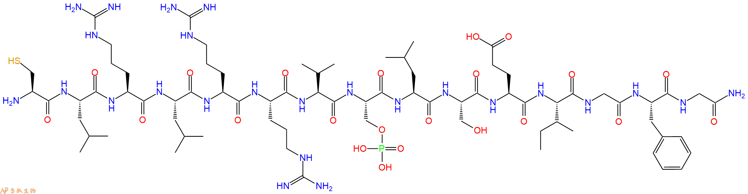 专肽生物产品H2N-Cys-Leu-Arg-Leu-Arg-Arg-Val-Ser(PO3H2)-Leu-Ser-Glu-Ile-Gly-Phe-Gly-CONH2
