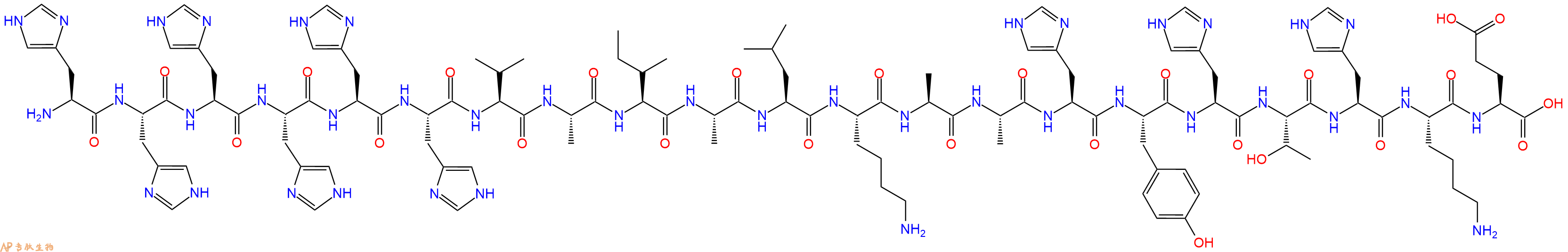 专肽生物产品H2N-His-His-His-His-His-His-Val-Ala-Ile-Ala-Leu-Lys-Ala-Ala-His-Tyr-His-Thr-His-Lys-Glu-OH