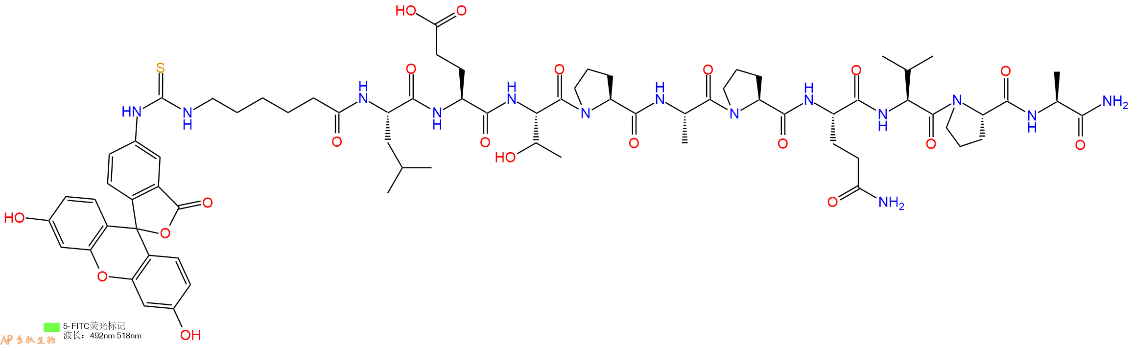 专肽生物产品5FITC-Ahx-Leu-Glu-Thr-Pro-Ala-Pro-Gln-Val-Pro-Ala-CONH2