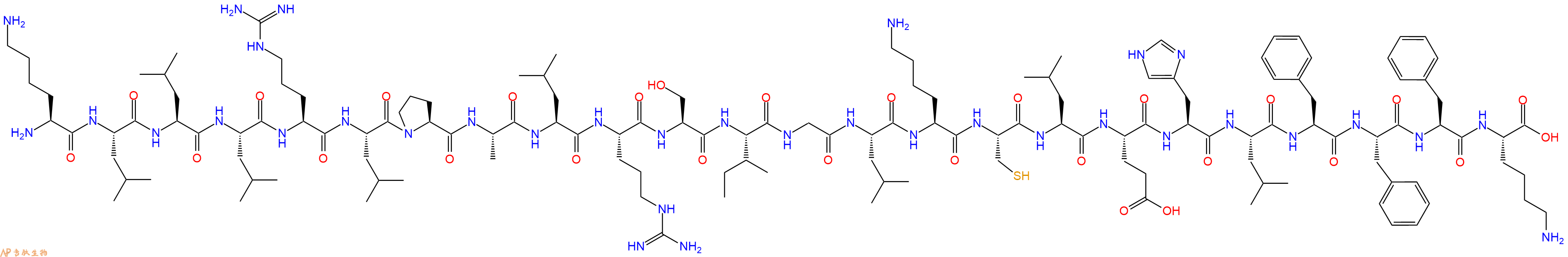 专肽生物产品H2N-Lys-Leu-Leu-Leu-Arg-Leu-Pro-Ala-Leu-Arg-Ser-Ile-Gly-Leu-Lys-Cys-Leu-Glu-His-Leu-Phe-Phe-Phe-Lys-OH