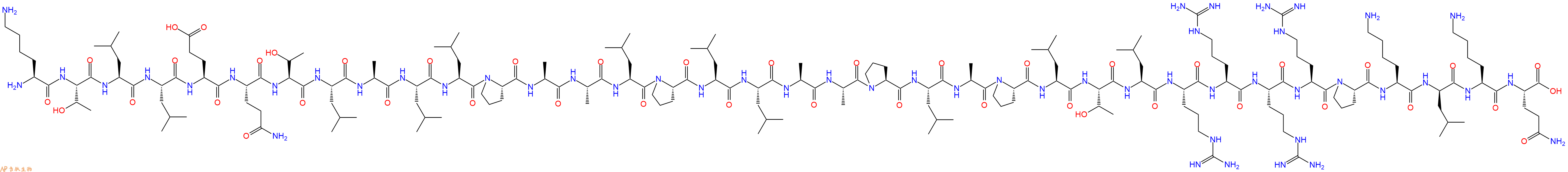 专肽生物产品H2N-Lys-Thr-Leu-Leu-Glu-Gln-Thr-Leu-Ala-Leu-Leu-Pro-Ala-Ala-Leu-Pro-Leu-Leu-Ala-Ala-Pro-Leu-Ala-Pro-Leu-Thr-Leu-Arg-Arg-Arg-Arg-Pro-Lys-DLeu-Lys-Gln-OH