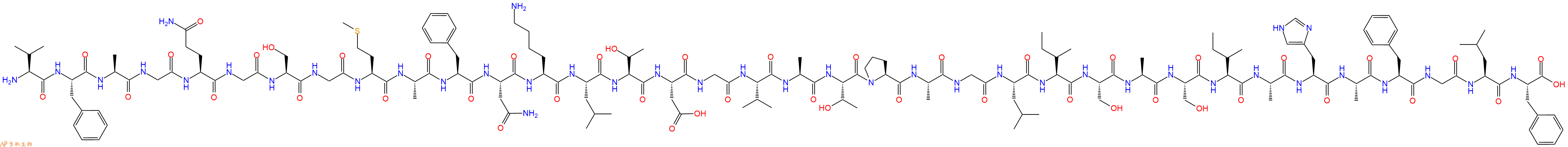 专肽生物产品H2N-Val-Phe-Ala-Gly-Gln-Gly-Ser-Gly-Met-Ala-Phe-Asn-Lys-Leu-Thr-Asp-Gly-Val-Ala-Thr-Pro-Ala-Gly-Leu-Ile-Ser-Ala-Ser-Ile-Ala-His-Ala-Phe-Gly-Leu-Phe-OH