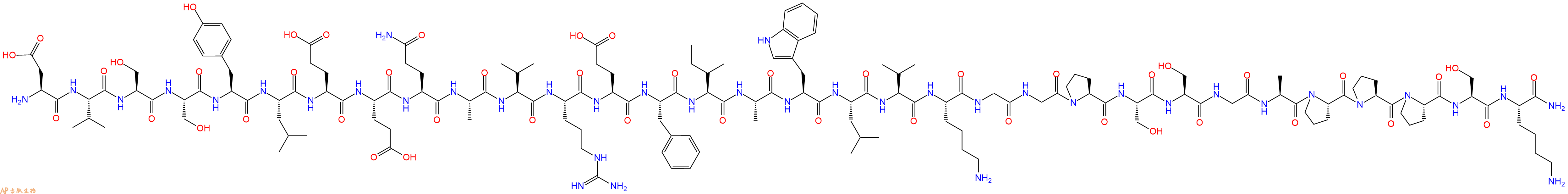 专肽生物产品H2N-Asp-Val-Ser-Ser-Tyr-Leu-Glu-Glu-Gln-Ala-Val-Arg-Glu-Phe-Ile-Ala-Trp-Leu-Val-Lys-Gly-Gly-Pro-Ser-Ser-Gly-Ala-Pro-Pro-Pro-Ser-Lys-CONH2