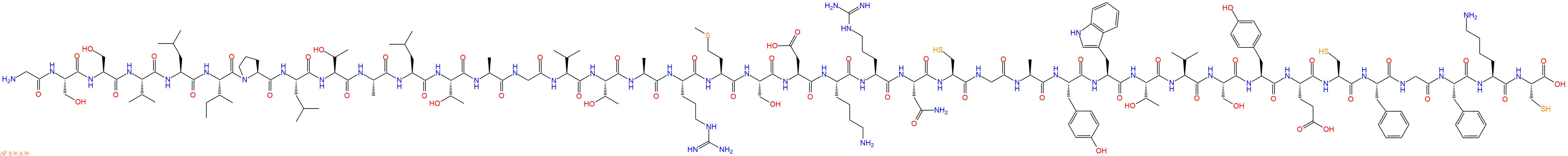 专肽生物产品H2N-Gly-Ser-Ser-Val-Leu-Ile-Pro-Leu-Thr-Ala-Leu-Thr-Ala-Gly-Val-Thr-Ala-Arg-Met-Ser-Asp-Lys-Arg-Asn-Cys-Gly-Ala-Tyr-Trp-Thr-Val-Ser-Tyr-Glu-Cys-Phe-Gly-Phe-Lys-Cys-OH