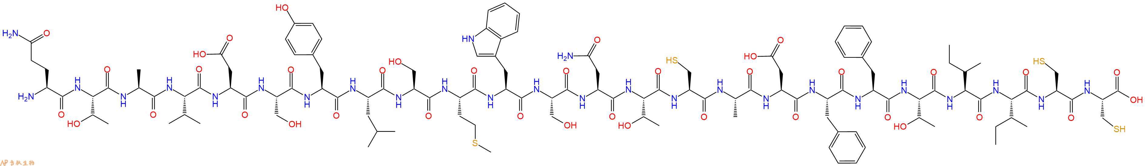 专肽生物产品H2N-Gln-Thr-Ala-Val-Asp-Ser-Tyr-Leu-Ser-Met-Trp-Ser-Asn-Thr-Cys-Ala-Asp-Phe-Phe-Thr-Ile-Ile-Cys-Cys-OH
