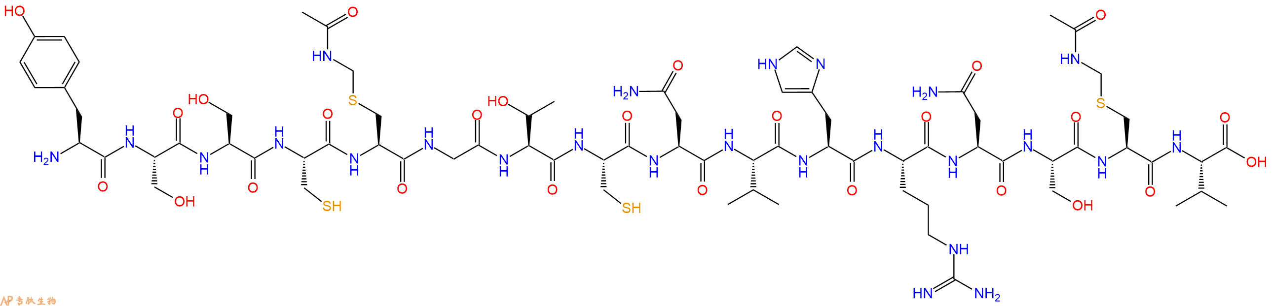 专肽生物产品H2N-Tyr-Ser-Ser-Cys-Cys(Acm)-Gly-Thr-Cys-Asn-Val-His-Arg-Asn-Ser-Cys(Acm)-Val-OH