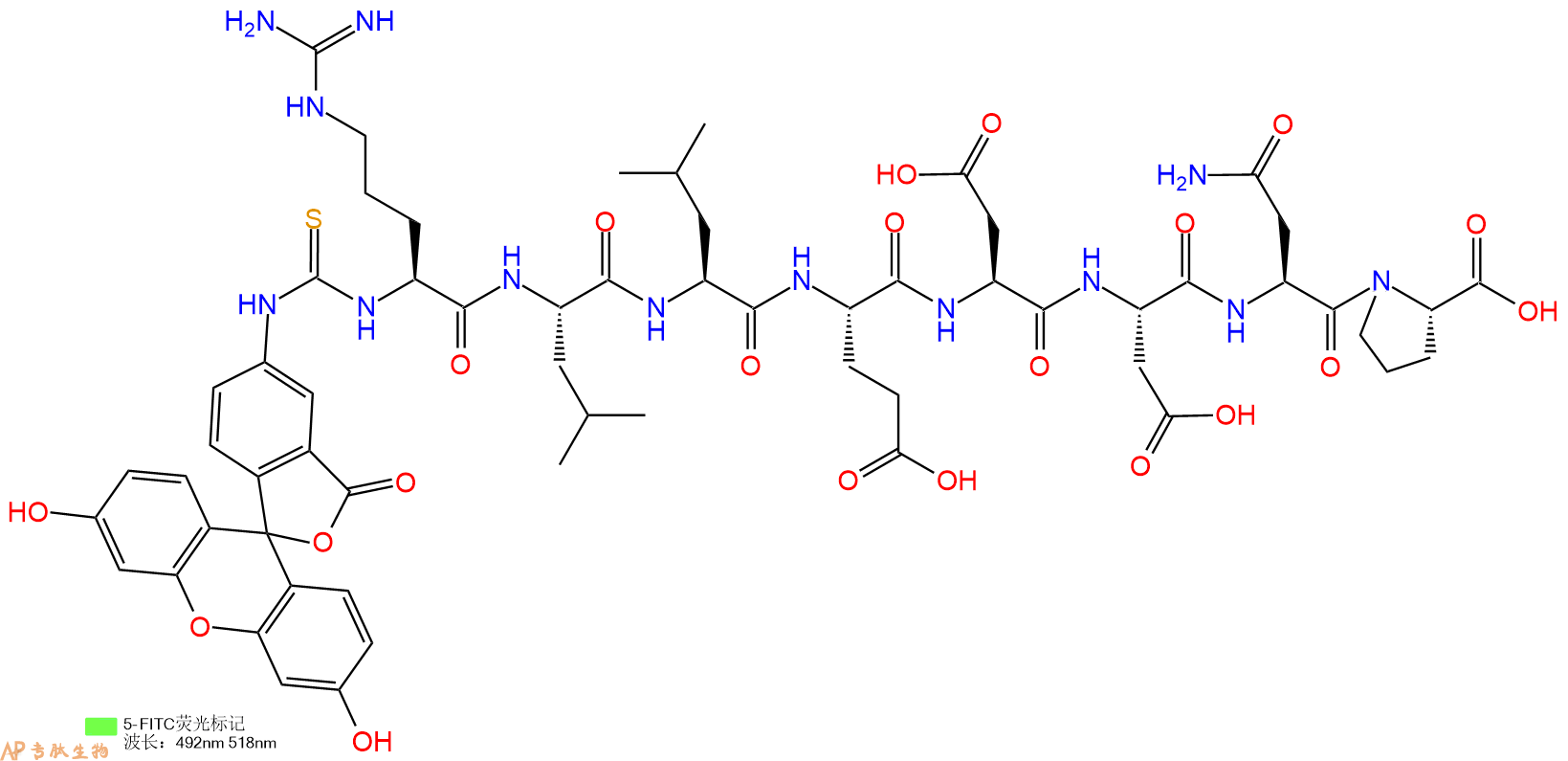 专肽生物产品5FITC-Arg-Leu-Leu-Glu-Asp-Asp-Asn-Pro-OH