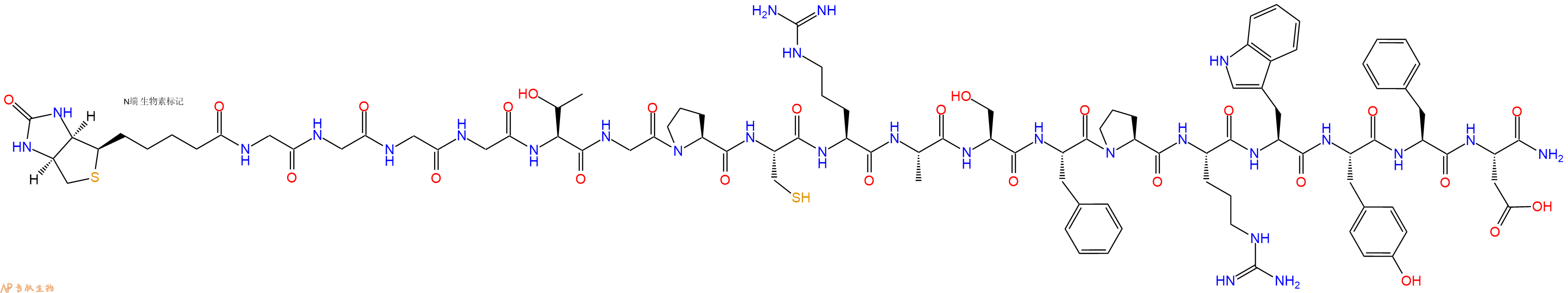 专肽生物产品Biotinyl-Gly-Gly-Gly-Gly-Thr-Gly-Pro-Cys-Arg-Ala-Ser-Phe-Pro-Arg-Trp-Tyr-Phe-Asp-CONH2
