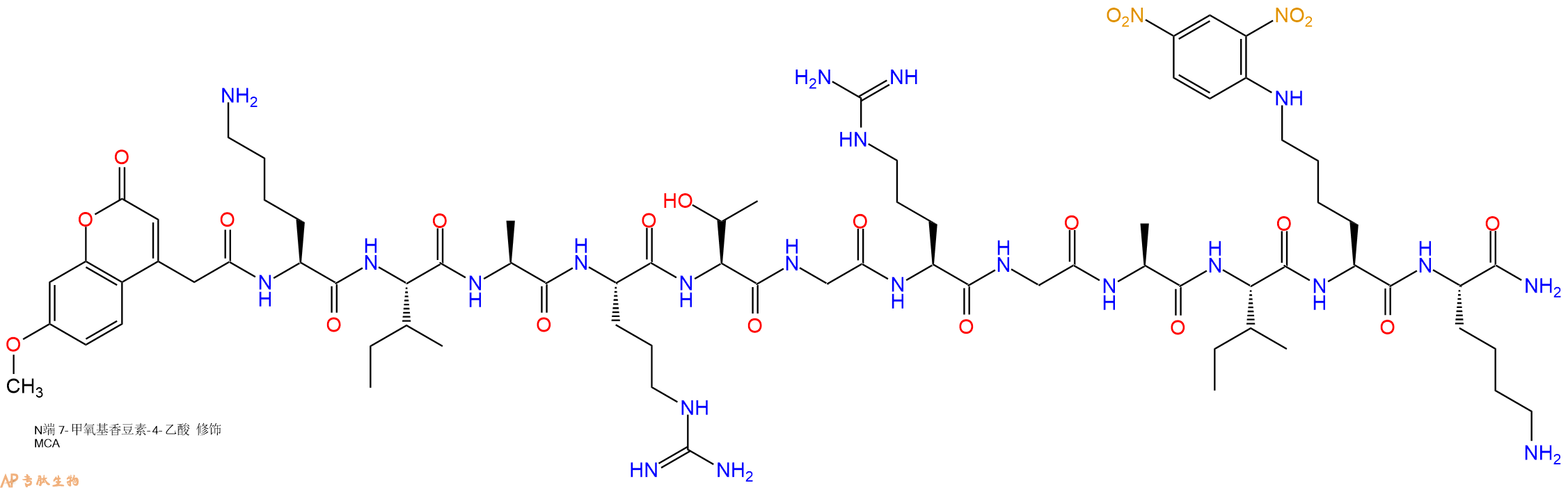 专肽生物产品MCA-Lys-Ile-Ala-Arg-Thr-Gly-Arg-Gly-Ala-Ile-Lys(Dnp)-Lys-CONH2