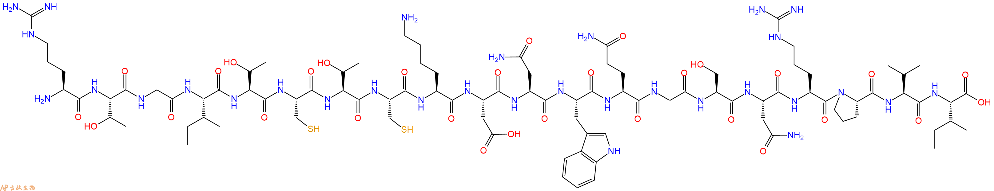 专肽生物产品H2N-Arg-Thr-Gly-Ile-Thr-Cys-Thr-Cys-Lys-Asp-Asn-Trp-Gln-Gly-Ser-Asn-Arg-Pro-Val-Ile-OH
