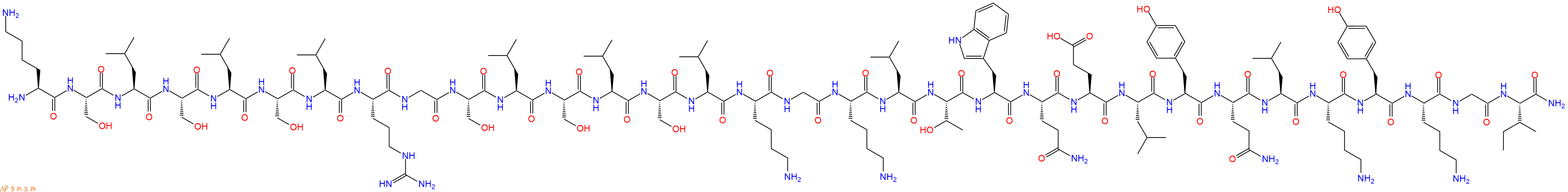 专肽生物产品H2N-Lys-Ser-Leu-Ser-Leu-Ser-Leu-Arg-Gly-Ser-Leu-Ser-Leu-Ser-Leu-Lys-Gly-Lys-Leu-Thr-Trp-Gln-Glu-Leu-Tyr-Gln-Leu-Lys-Tyr-Lys-Gly-Ile-CONH2