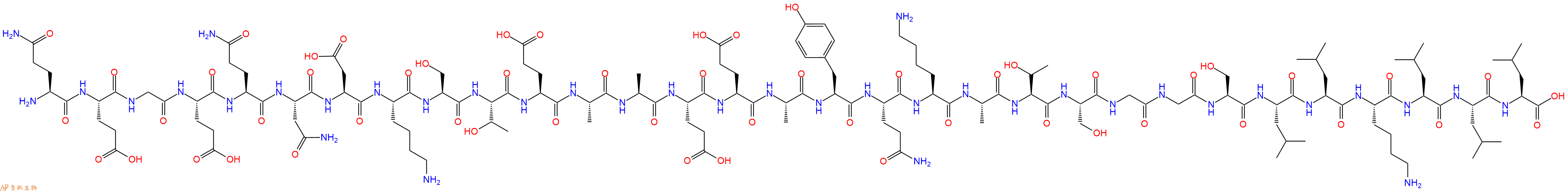 专肽生物产品H2N-Gln-Glu-Gly-Glu-Gln-Asn-Asp-Lys-Ser-Thr-Glu-Ala-Ala-Glu-Glu-Ala-Tyr-Gln-Lys-Ala-Thr-Ser-Gly-Gly-Ser-Leu-Leu-Lys-Leu-Leu-Leu-OH