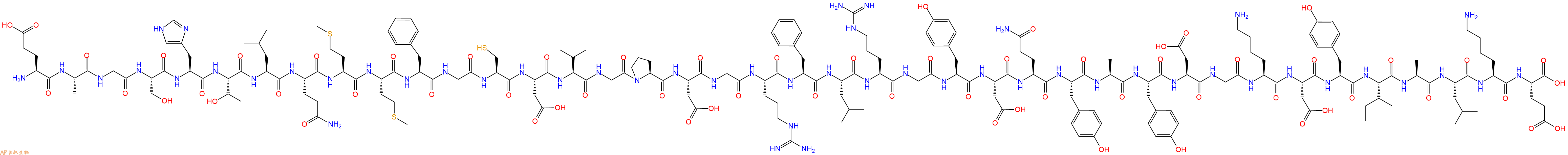 专肽生物产品H2N-Glu-Ala-Gly-Ser-His-Thr-Leu-Gln-Met-Met-Phe-Gly-Cys-Asp-Val-Gly-Pro-Asp-Gly-Arg-Phe-Leu-Arg-Gly-Tyr-Asp-Gln-Tyr-Ala-Tyr-Asp-Gly-Lys-Asp-Tyr-Ile-Ala-Leu-Lys-Glu-OH