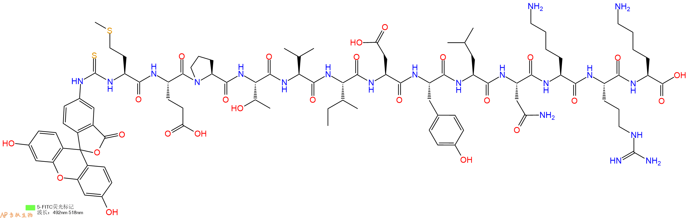 专肽生物产品5FITC-Met-Glu-Pro-Thr-Val-Ile-Asp-Tyr-Leu-Asn-Lys-Arg-Lys-OH